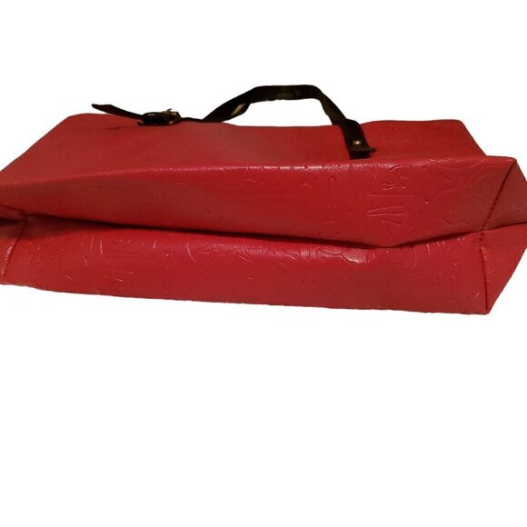 Pink Embossed Large Tote Bag With Faux Leather Brown Straps Gold Hardware - Picture 5 of 5